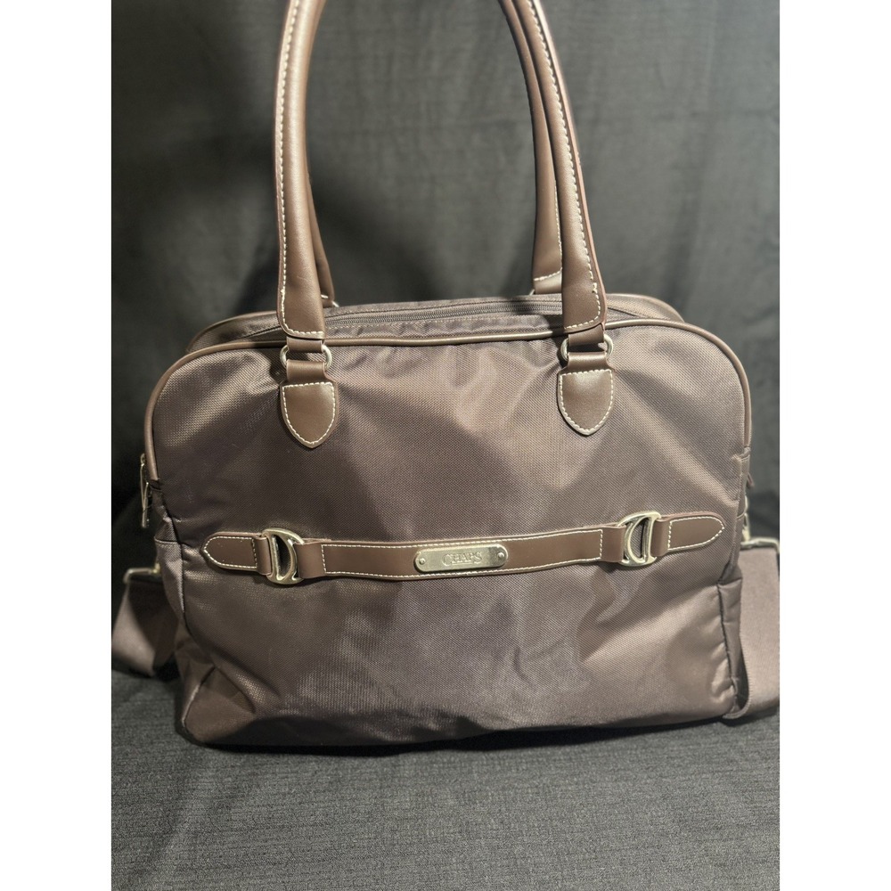 CHAPS Brown Nylon Laptop Travel Bag Weekender Carry On Shoulder Strap 18"